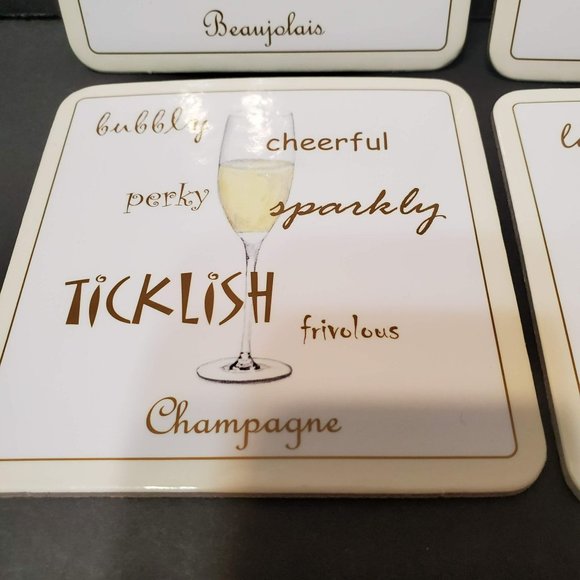 Wine Theme Coasters, Set of 6, Hardboard with Cork Back, Types of Wine - Picture 2 of 7